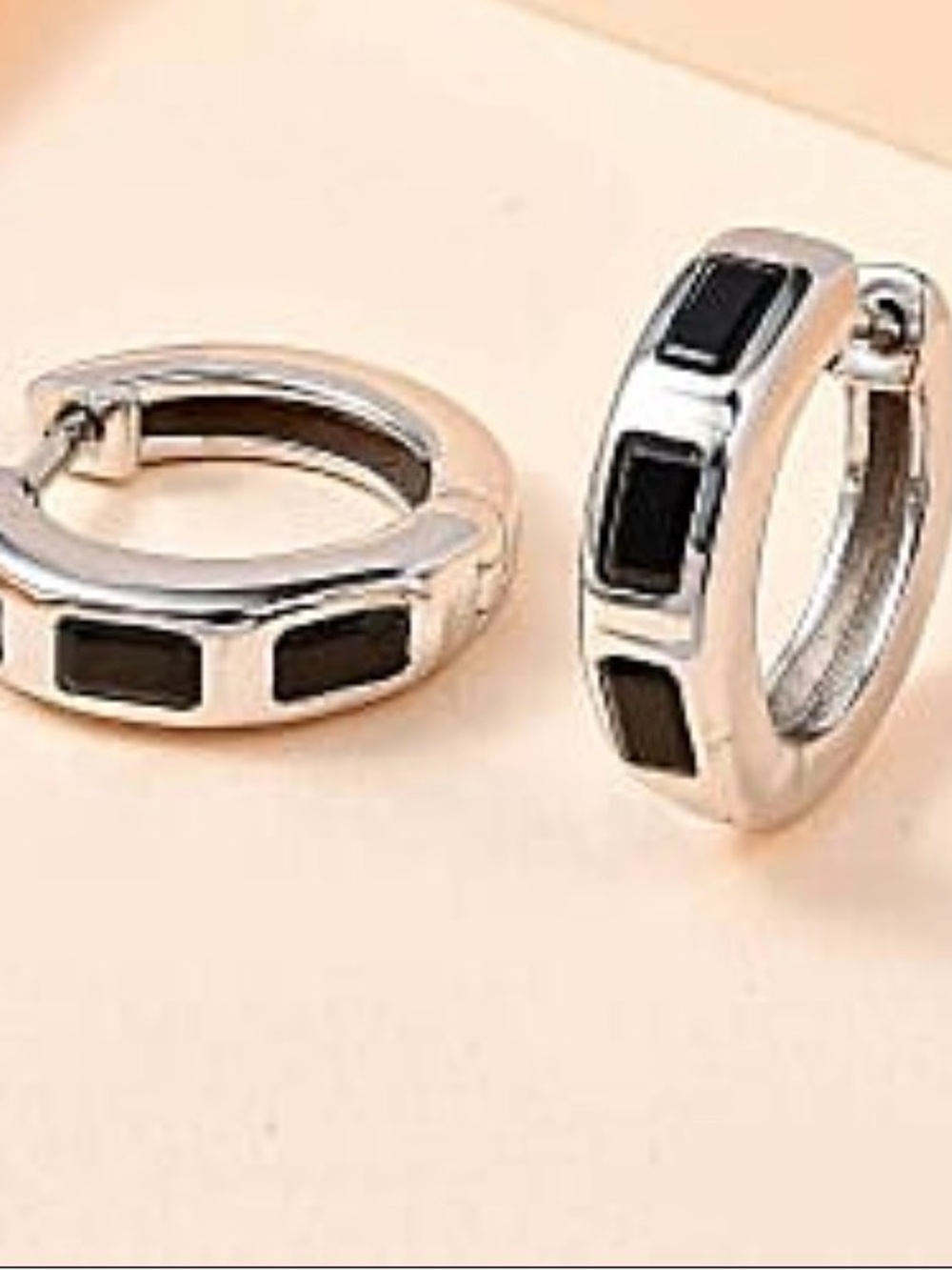 Rhodium over Sterling Silver Hoop Earrings with Black Spinel inlay